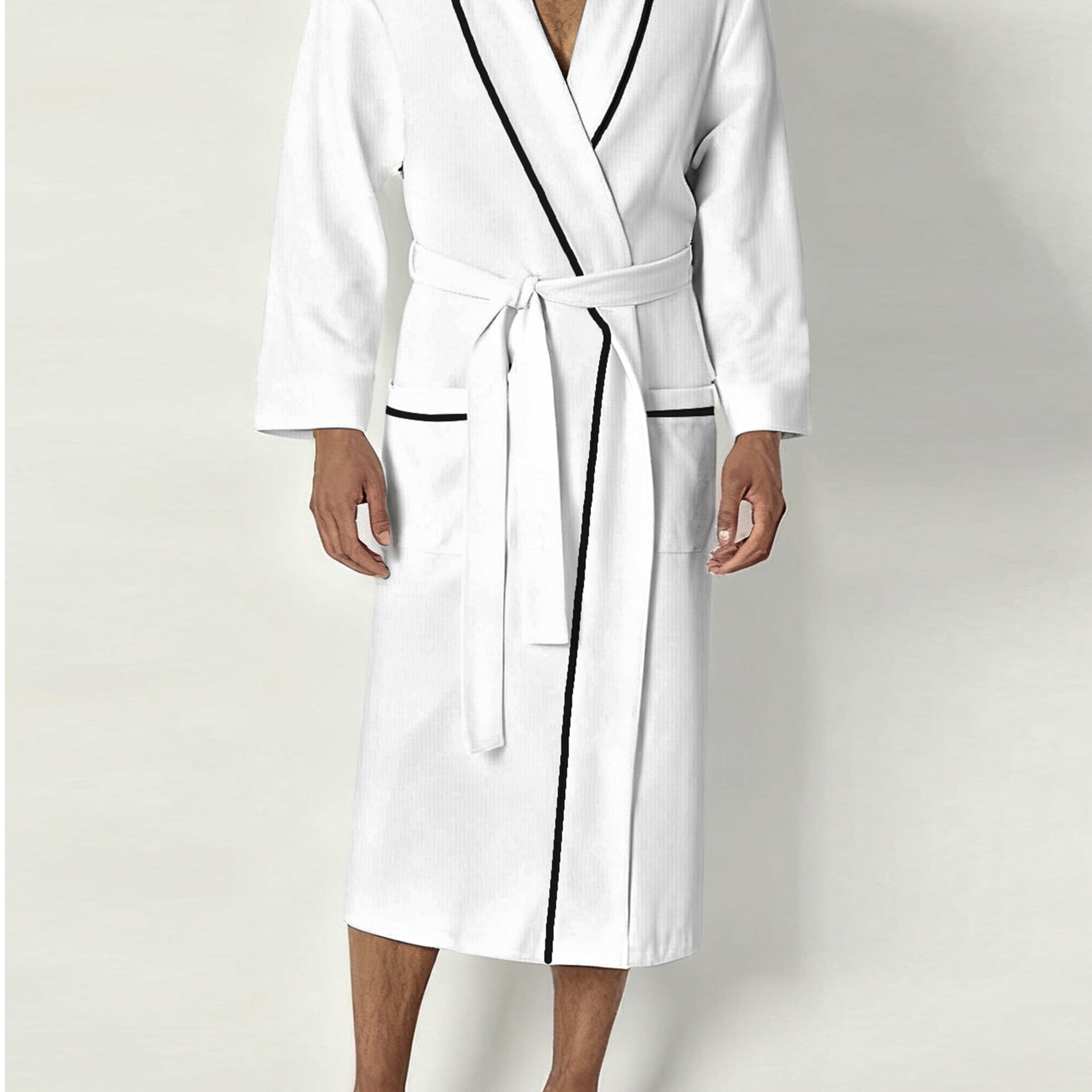 1pc Textured Solid Color Bathrobe Gown Men's Bath Towel Sleep Robe Pajamas