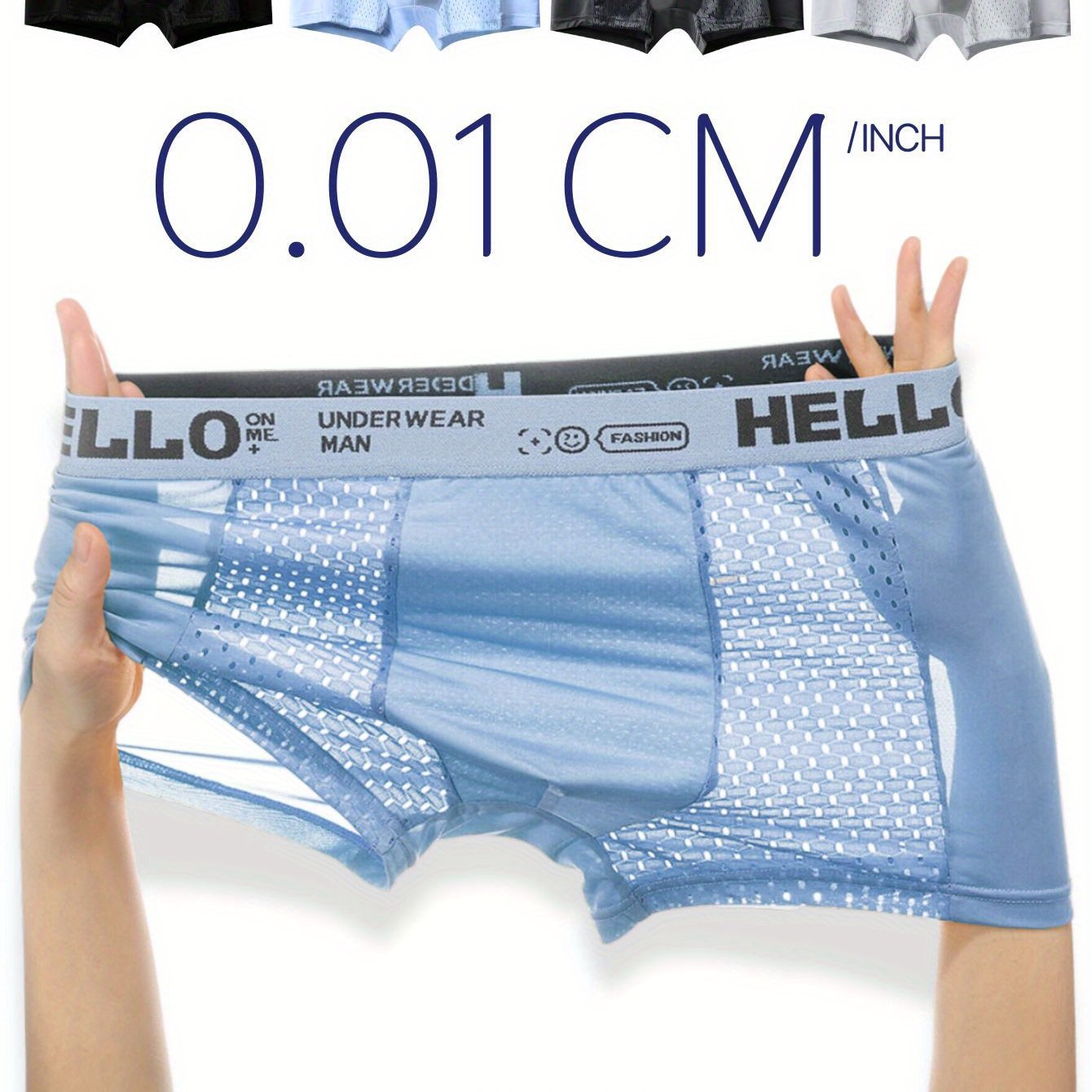 4pcs Men's Hello Waistband With Comfortable And Trendy Mesh Breathable And Pants Black Dark Gray Sky Blue