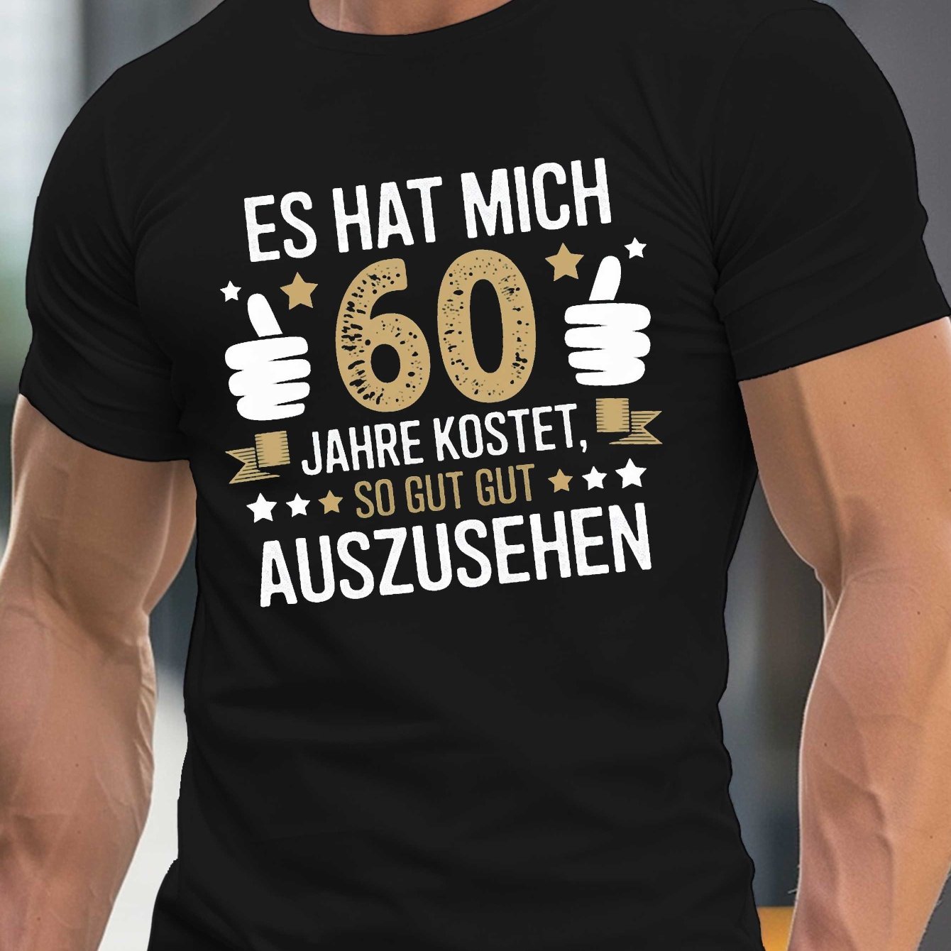 TEMU Lustiges deutsches Zitat 60 Geburtstag Herren Casual Rundhals Kurzarm T-Shirt für den Sommer, PLUS SIZE