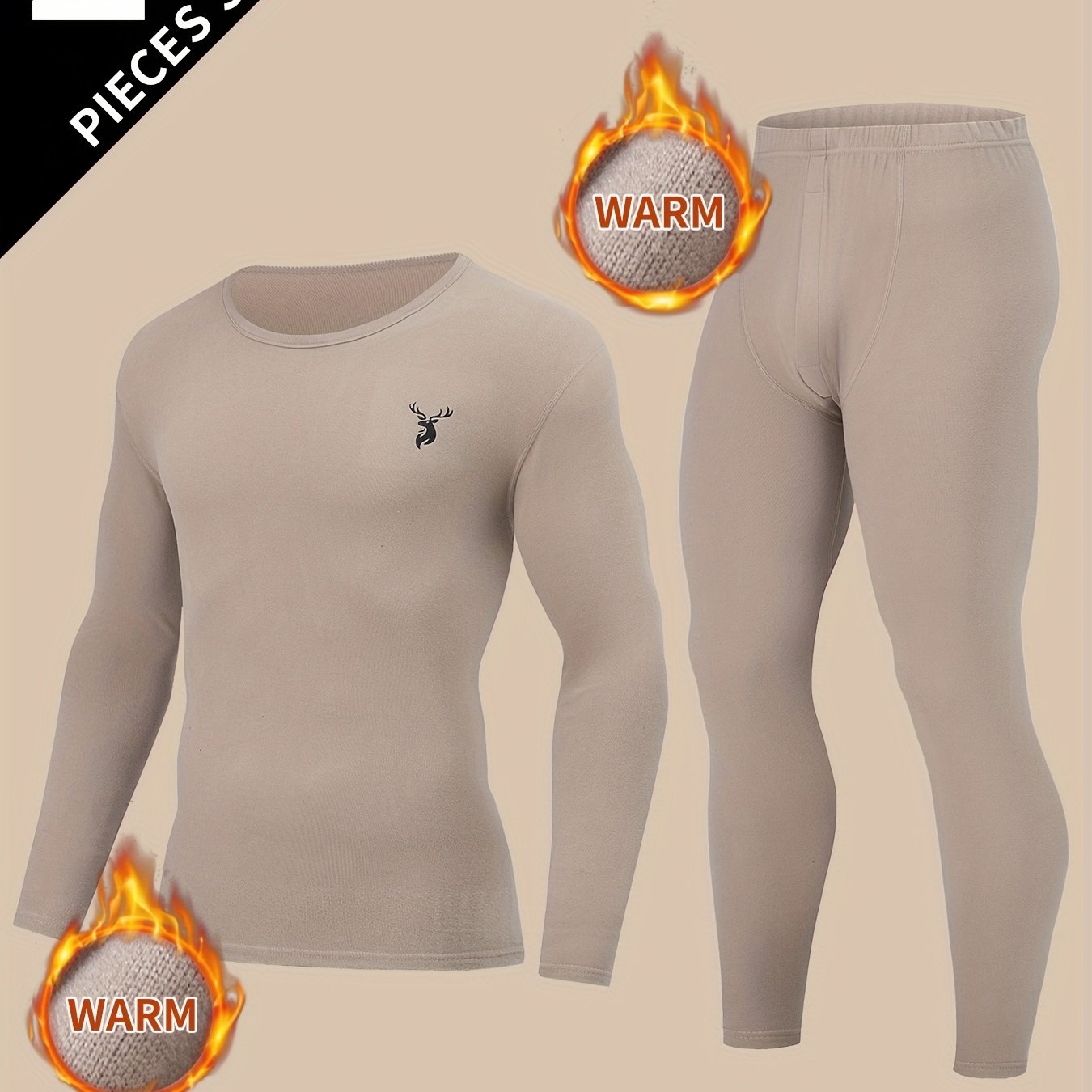 TEMU Set van 2 heren T-shirts met lange mouwen en broeken voor de herfst en winter, warme casual onderlaag, thermische basislaag en warme top met