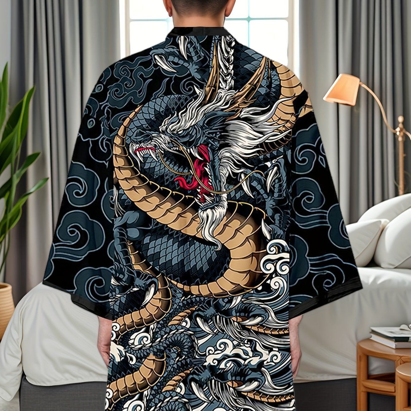 TEMU 5xl 6xl Extra Large Super Large New Product Chinese Trend Fashion Men's And Women's Teenage Boys' Dragon Totem Long Coat Japanese-style Loose