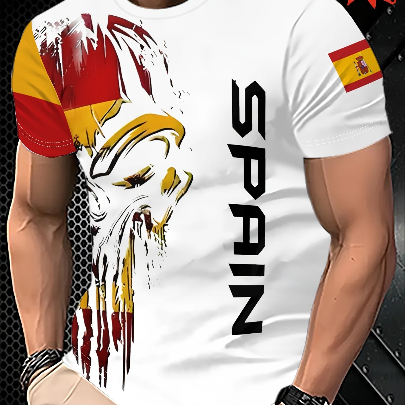 TEMU Camiseta de manga corta con cuello y estampado de de moda, top casual versátil de manga corta para hombre