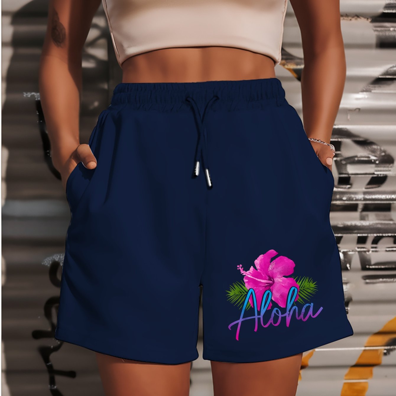 TEMU Aloha 2025 New Women's Shorts Summer Casual Versatile Medium Pants S American Trendy Outer Wear Five-level Pants Summer Beach Pants