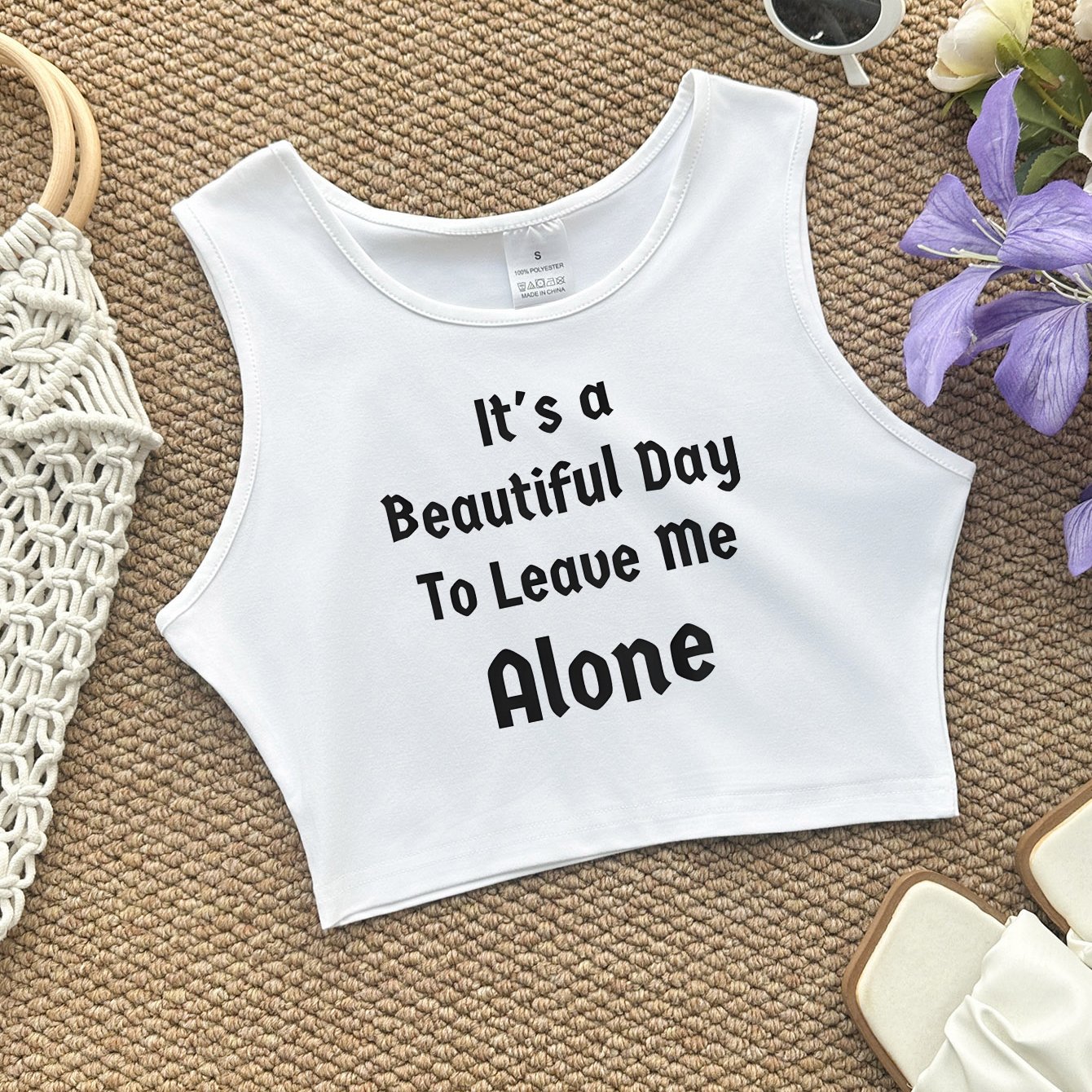 TEMU A To Alone Print Crop Tank Top, Sleeveless Casual Top For Summer And Spring, Women's Clothing