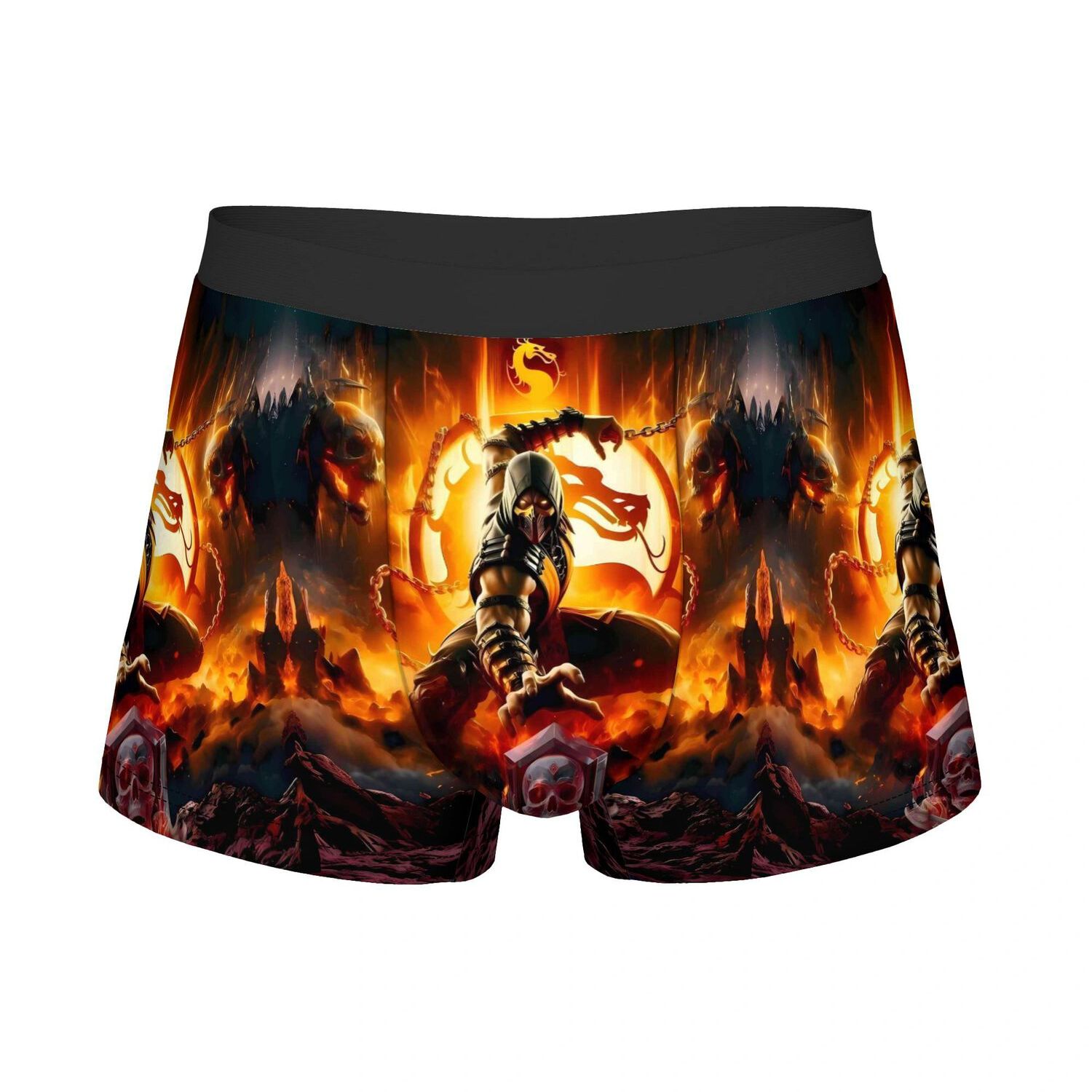 TEMU Mortal Kombat Men's Breathable Boxer Briefs, Stretchy Underwear With Stylish Printed, Everyday Casual Wear