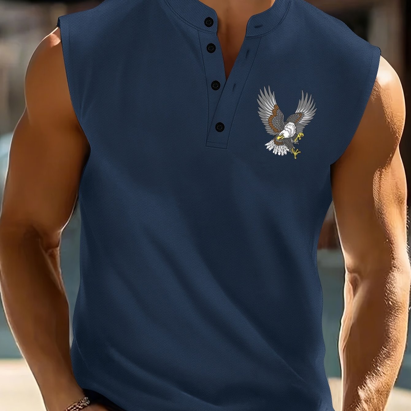 TEMU Men's Summer New Sleeveless Athletic Henley Shirt, Sports Comfortable Casual Fashion Sleeveless Shirt