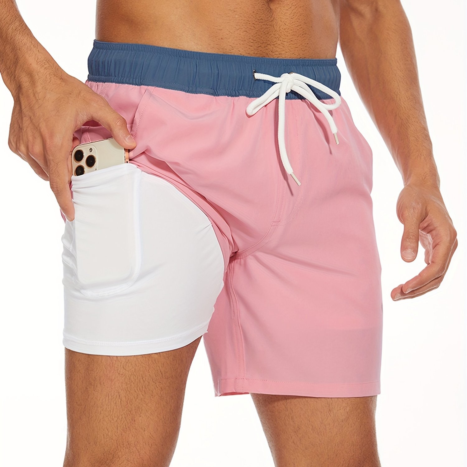 mens two   board shorts with pockets athletic quick dry slightly stretch drawstring workout shorts with assorted colors  