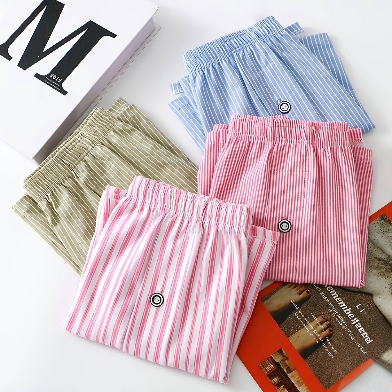 Image of 4pcs Set Men's Briefs With Striped Button Design, Loose And Breathable Four-corner Underwear, Suitable Sports, Home, And Beach, Comfortable And Loose Briefs