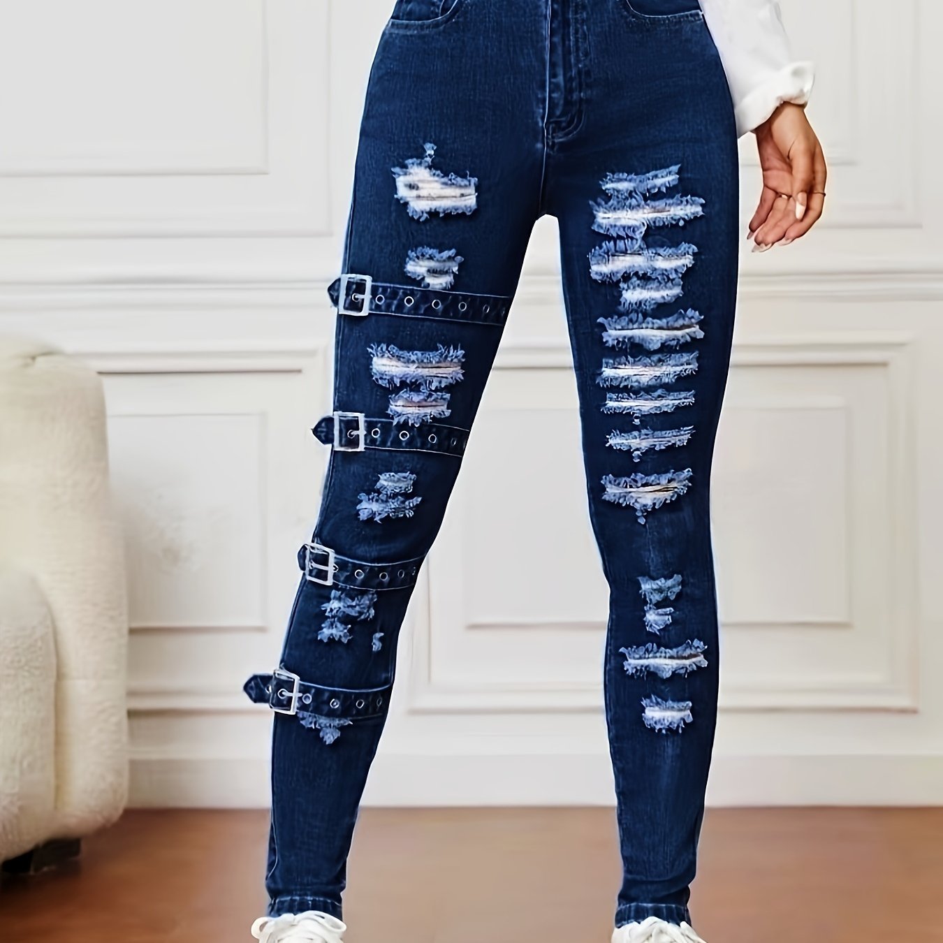 Women's Stretchy Fashionable Versatile Ripped Skinny Jeans