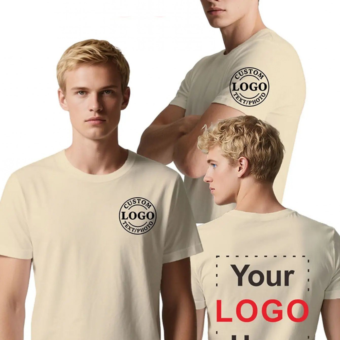 TEMU Men's Plus-size Custom T-shirt With 3-section Personalized Printing - Chest, Sleeve & Back Suitable For Diy Text/photo/, Orders For Uniforms,