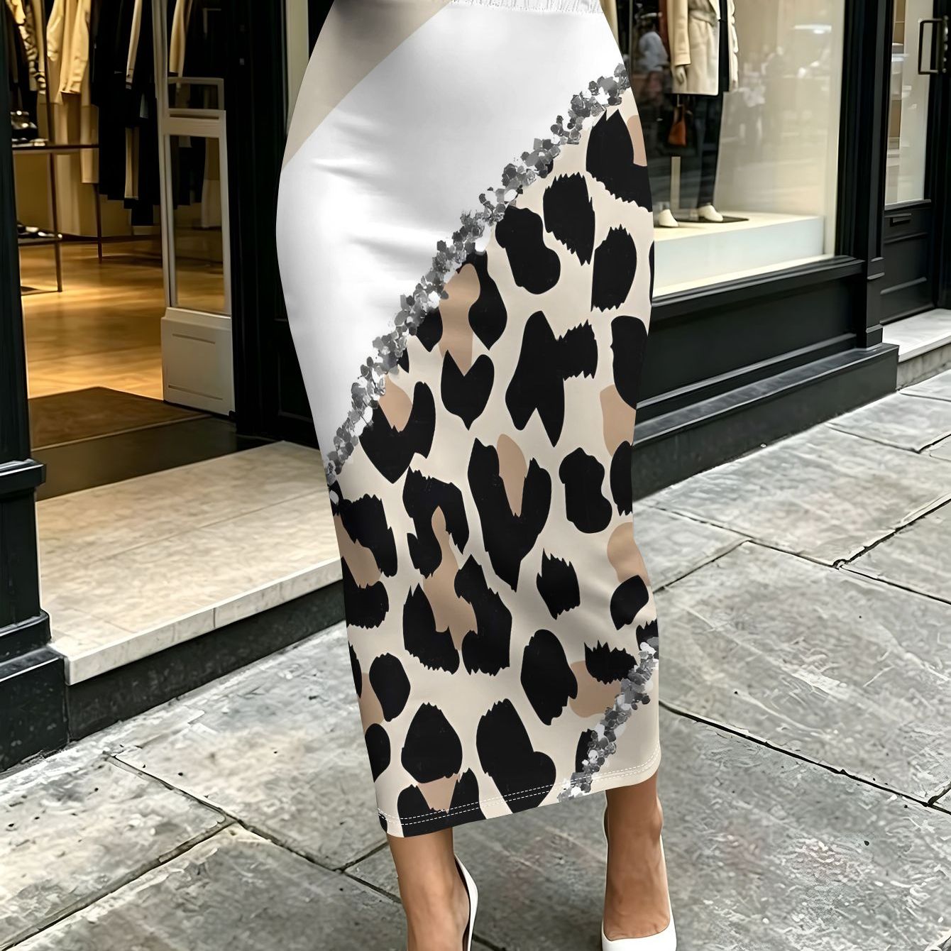 TEMU Printed Design - Non-textured/2d Printing Women's Elegant And Beautiful Leopard Print Skirt, Suitable For Parties And Gatherings In Summer And