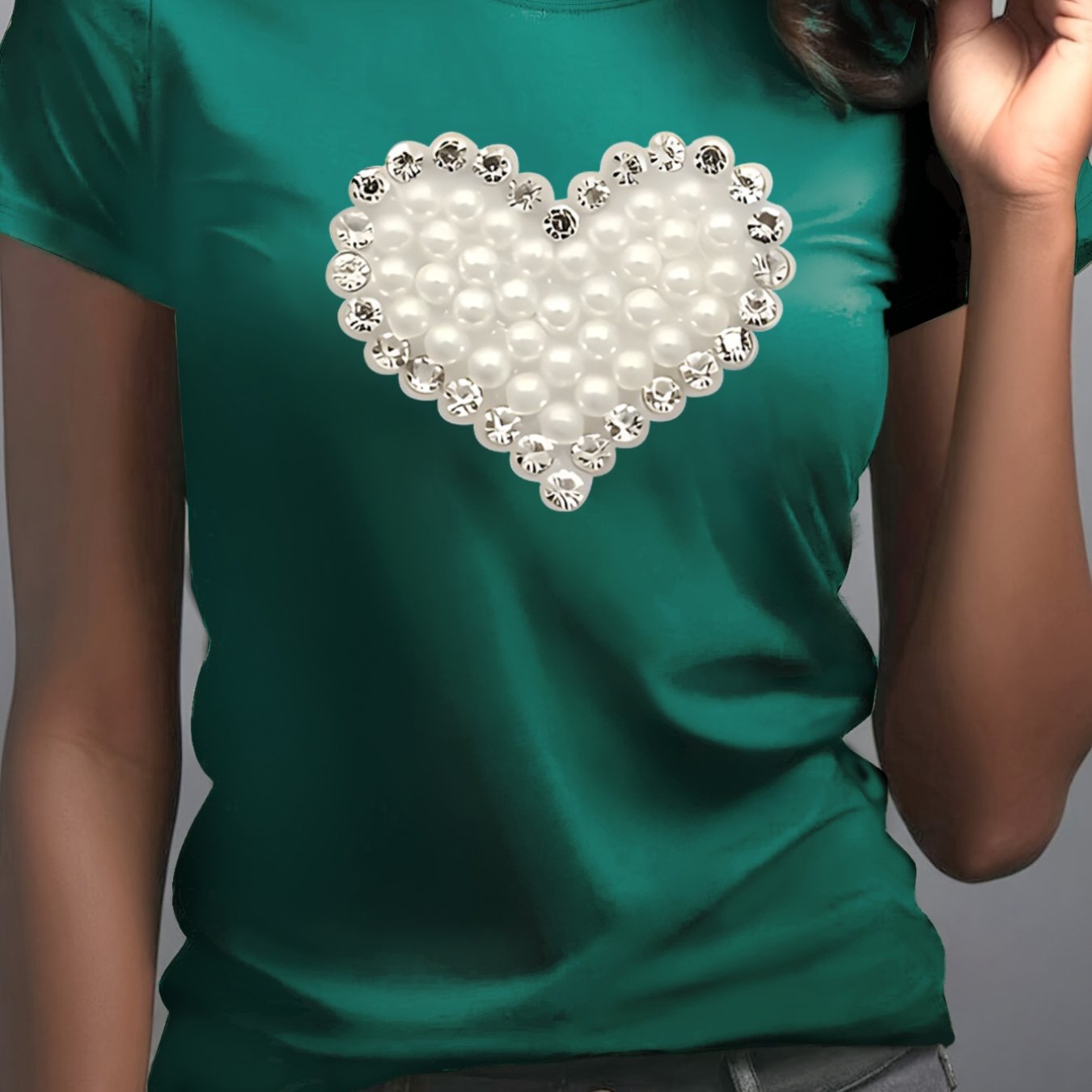 TEMU Ladies' Exquisite Printed T-shirt - Summer Women's Fashion, Stylish Print, Breathable And Comfortable, Round Neck T-shirt, Soft Fabric, Perfect