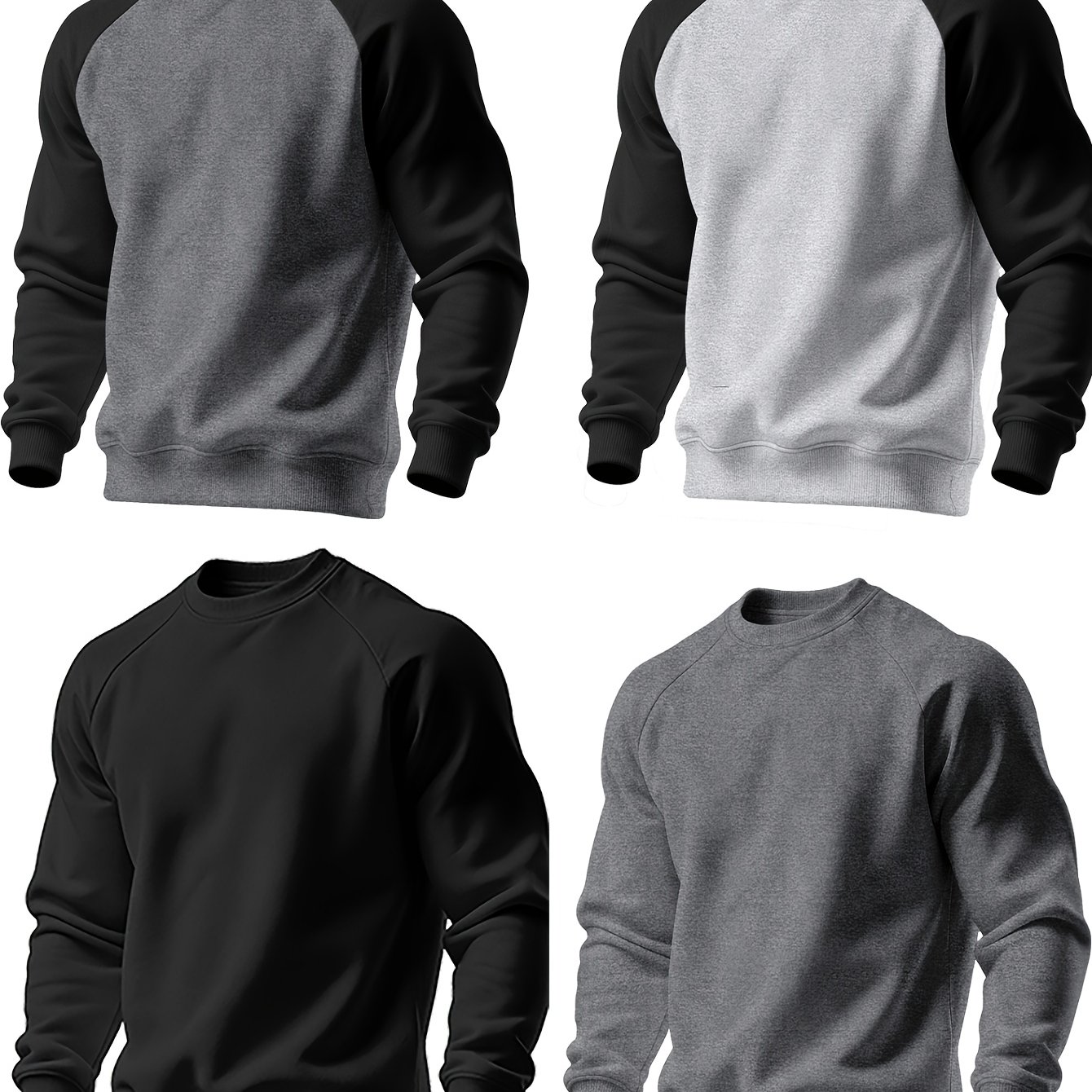 TEMU Four-pc Men's Spring/autumn Fashion Sweatshirt, Color-block Crew Neck , Outdoor Casual Men's Long-sleeve Top, Men's 4pcs Sweatshirt