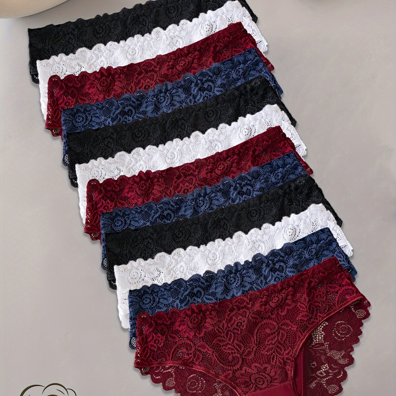 12pcs Solid Color Hollow Out Flower Lace Panties Sexy Underwear For Women