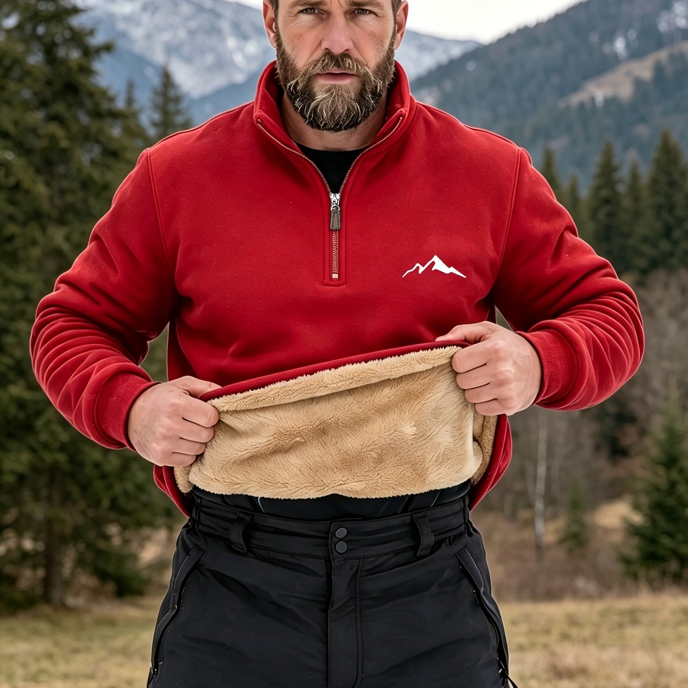 TEMU Men's Autumn/winter Fleece Quarter-zip Sweatshirt, Warm Base Layer Pullover Top With Stand Collar, Versatile Outdoor & Daily Wear