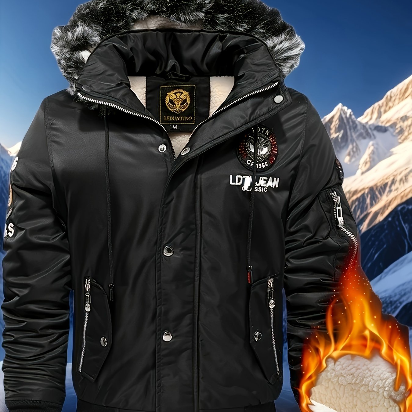 Men's Outdoor Winter Hooded Fashion Jacket, 100% Nylon, 210g/m², Solid Color, Regular Fit, Zipper Detail, Polyester Lining, Casual Hooded -lined Thick Warm Coat