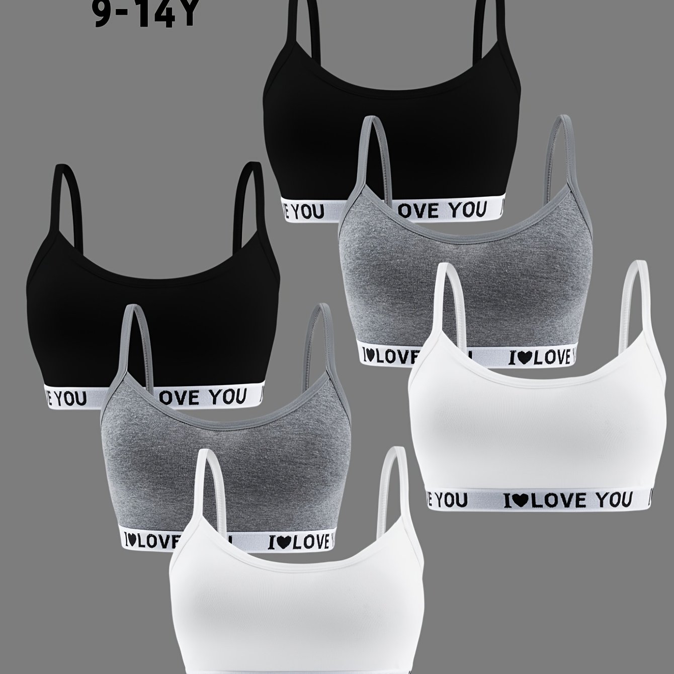 Image of 6pcs Set Of Girls' Sports Bras, Training Bras, Underwire-free Comfortable Vests, Puberty Student Underwear, Suitable 9-14