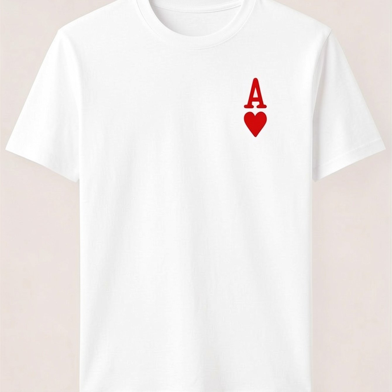 Men's Casual T-shirt, 'ace Of Hearts' Print Is All ! Minimalist , Street Style Styling, Everyday Casual Shirt For Outdoor And Social Activities - Pure Crew Neck Top, Letter Print