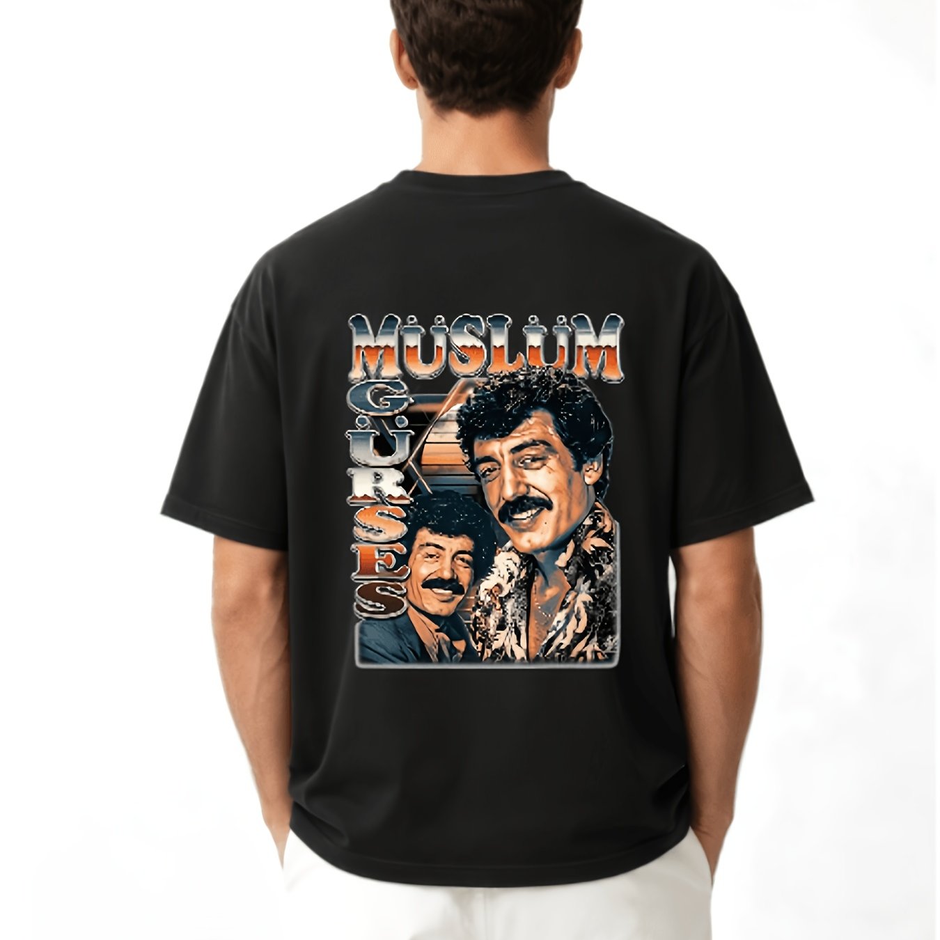 Black T Shirt With Muslum Gurses Portrait And Name Print For Music Fans And Casual Wear, Plus Size