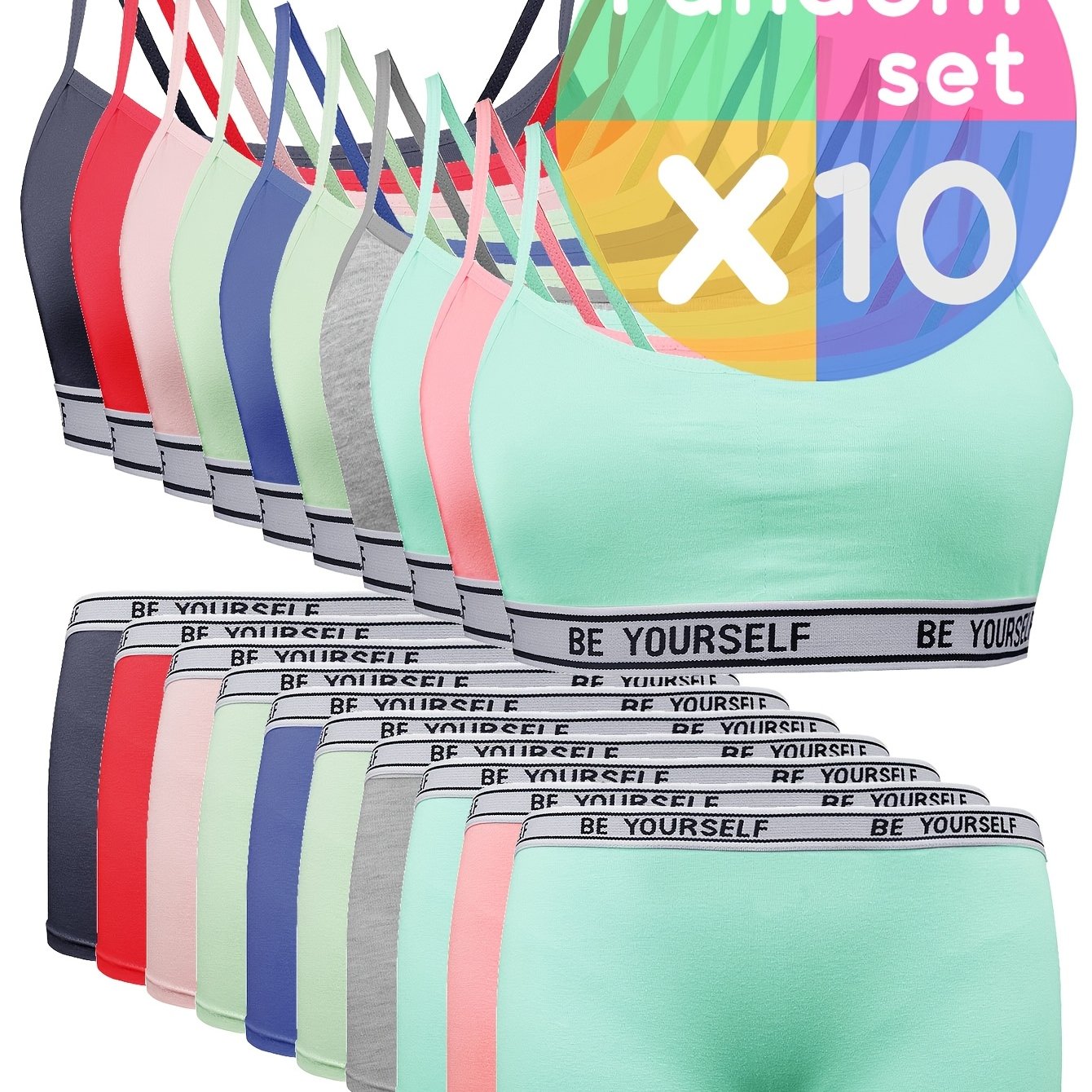 10sets1pack Girls Vest Set, Random Girls Underwear Set 10pack Love Pattern Young Girls Underwear Set, Thin Straps + Boxer Briefs Suitable For 10-12y