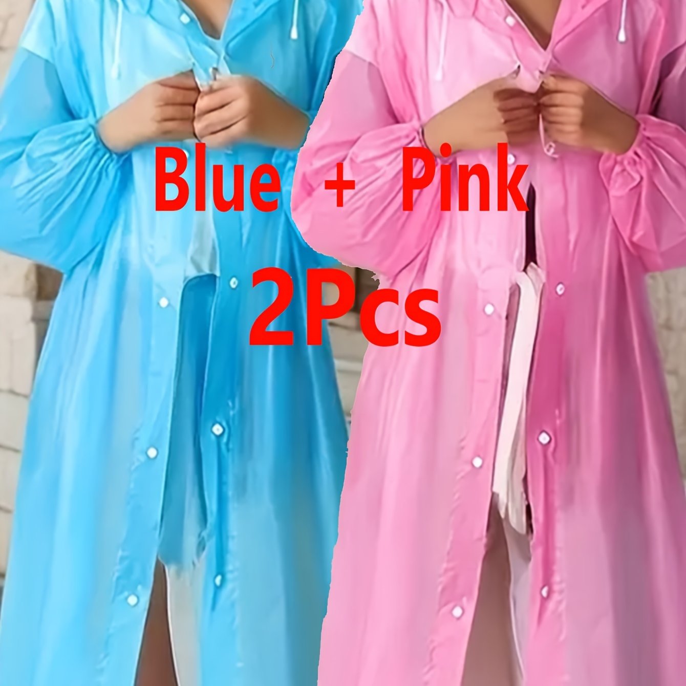 Image of 2 Outdoor Sports Adult Poncho, Blue And Pink Raincoat Set, Windproof And Eva Thick -one Poncho Tour Outdoor Cycling Tour Portable Raincoat Harness Hiking Portable Adult Women's Raincoat