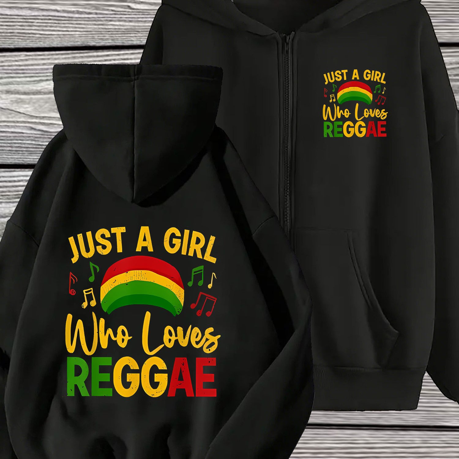 TEMU Sweat à capuche zippé pour femme - Tendance Art JUST A REGGAE Motif géométrique, Sweat-shirt à fermeture éclair à manches longues, Adapté au