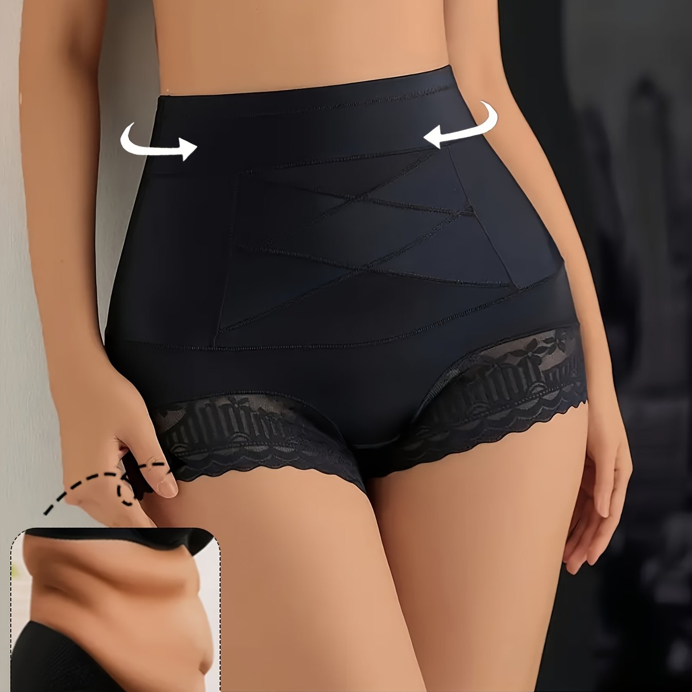 Image of 1-piece High-waisted Tummy Control Shaping Underwear For Postpartum, Exercise, Yoga, And Travel. Exquisite Lace Details, Hand Washable, Tummy Control/ Lifting Underwear