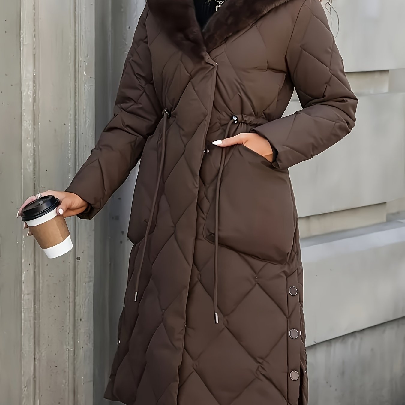 TEMU Women's New Winter Zip-front Slit Hooded Padded, Mid-length Over-the-knee Thickened Padded Jacket