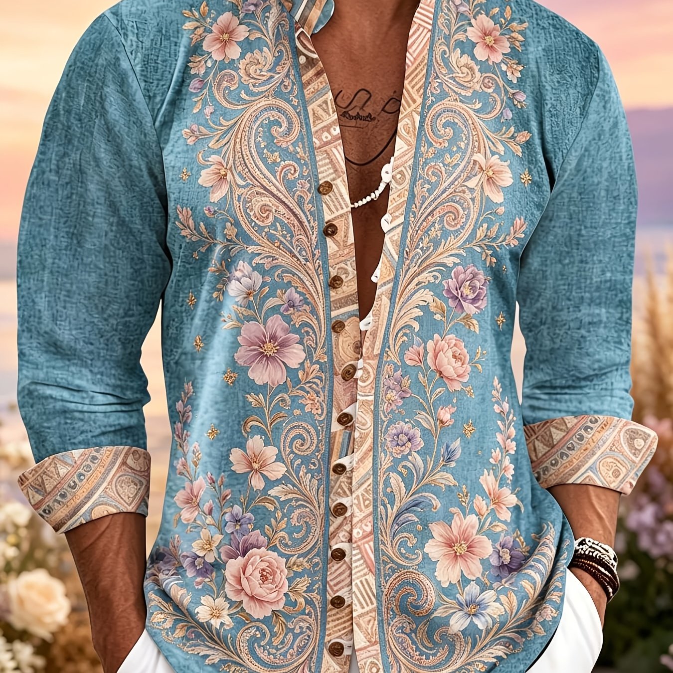 Men's Dress Shirts Ethnic Boho Tribal Print Breathable Lightweight Fabric Casual Bohemian Chic Tops For Daily Wear Festival Events Father's Day Gift Summer Essential