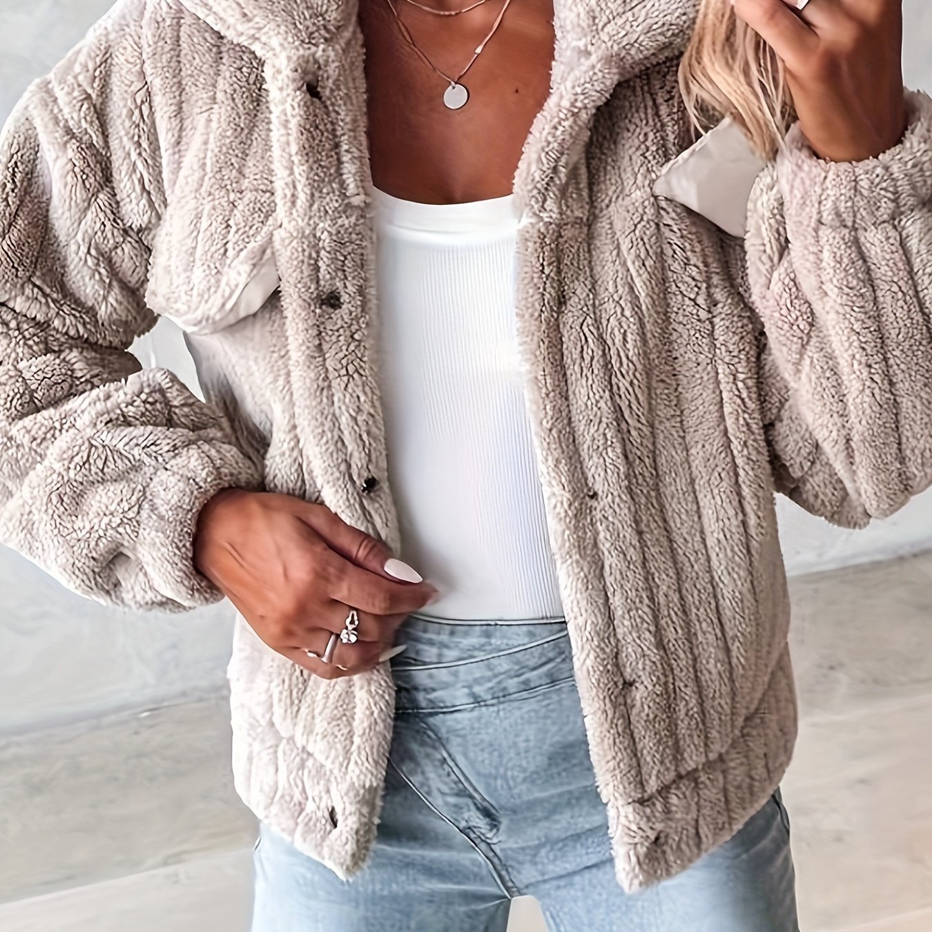 Image of Women's Casual Teddy Pocket Jacket