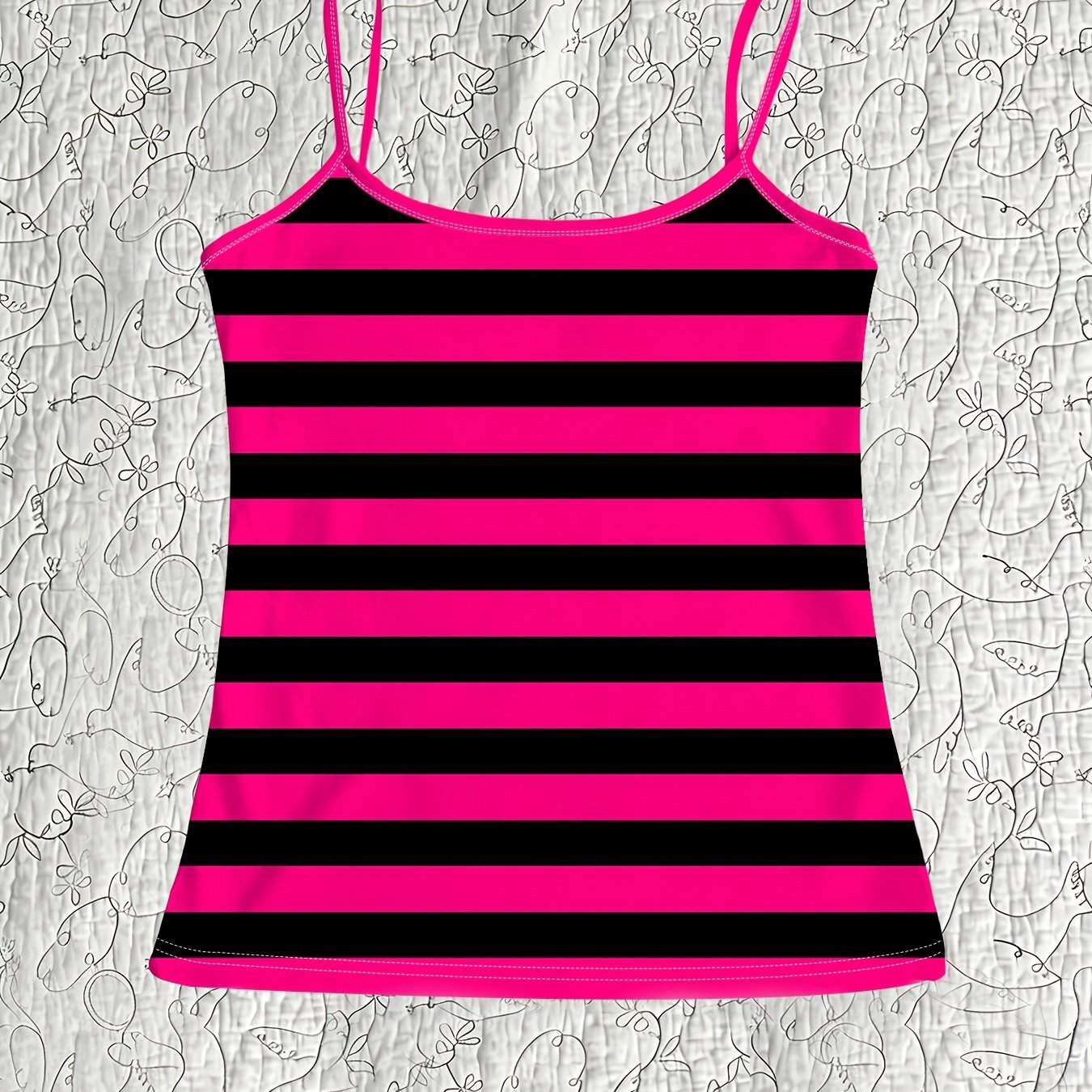 TEMU Women's Summer Cami, Black Rose Striped