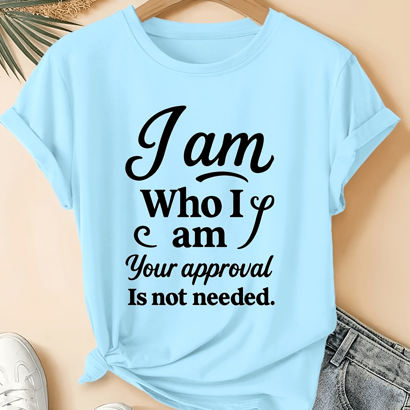 TEMU Your Approval Is Not Needed Inspirational Letter Print Pattern Short Sleeve Distressed Retro Round Neck T-shirt Style Loose Top 2026 Spring