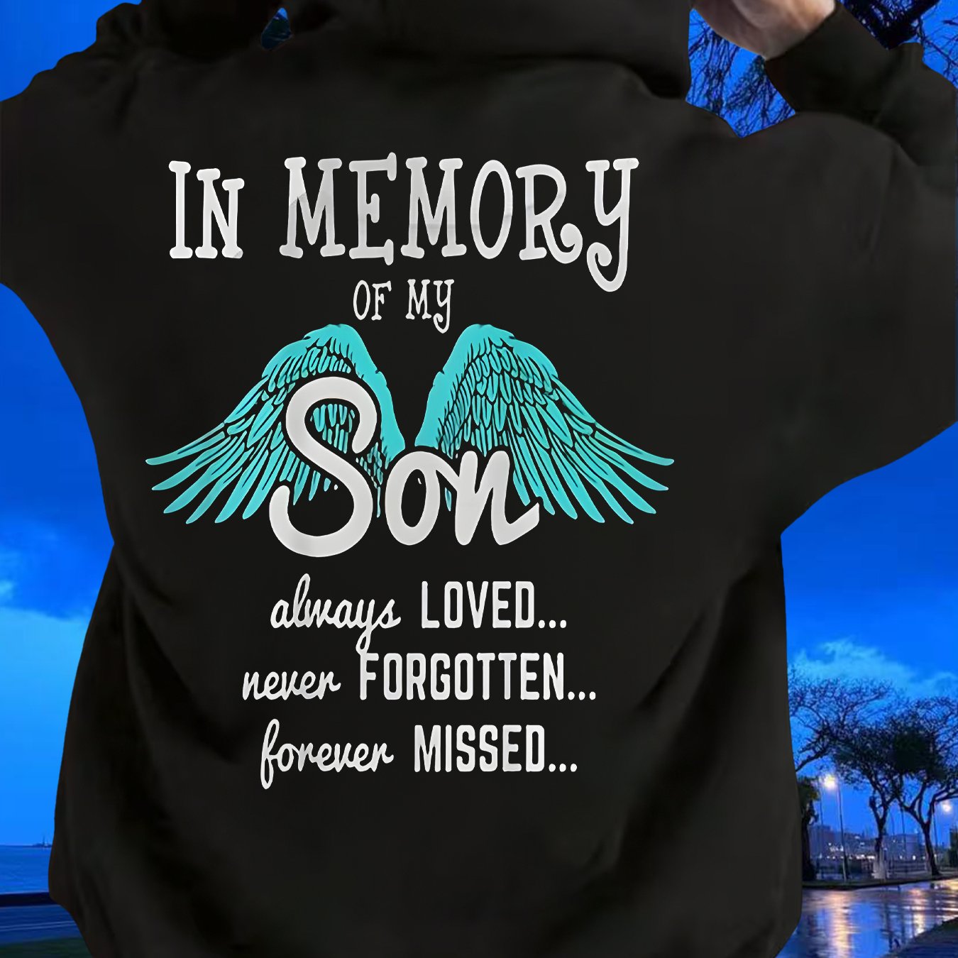 TEMU In Memory Of My Son And Ex Design | Long Sleeve Knit Fabric, Regular Fit, Slight Stretch, Fashionable Graphic Print Perfect For Casual And Daily