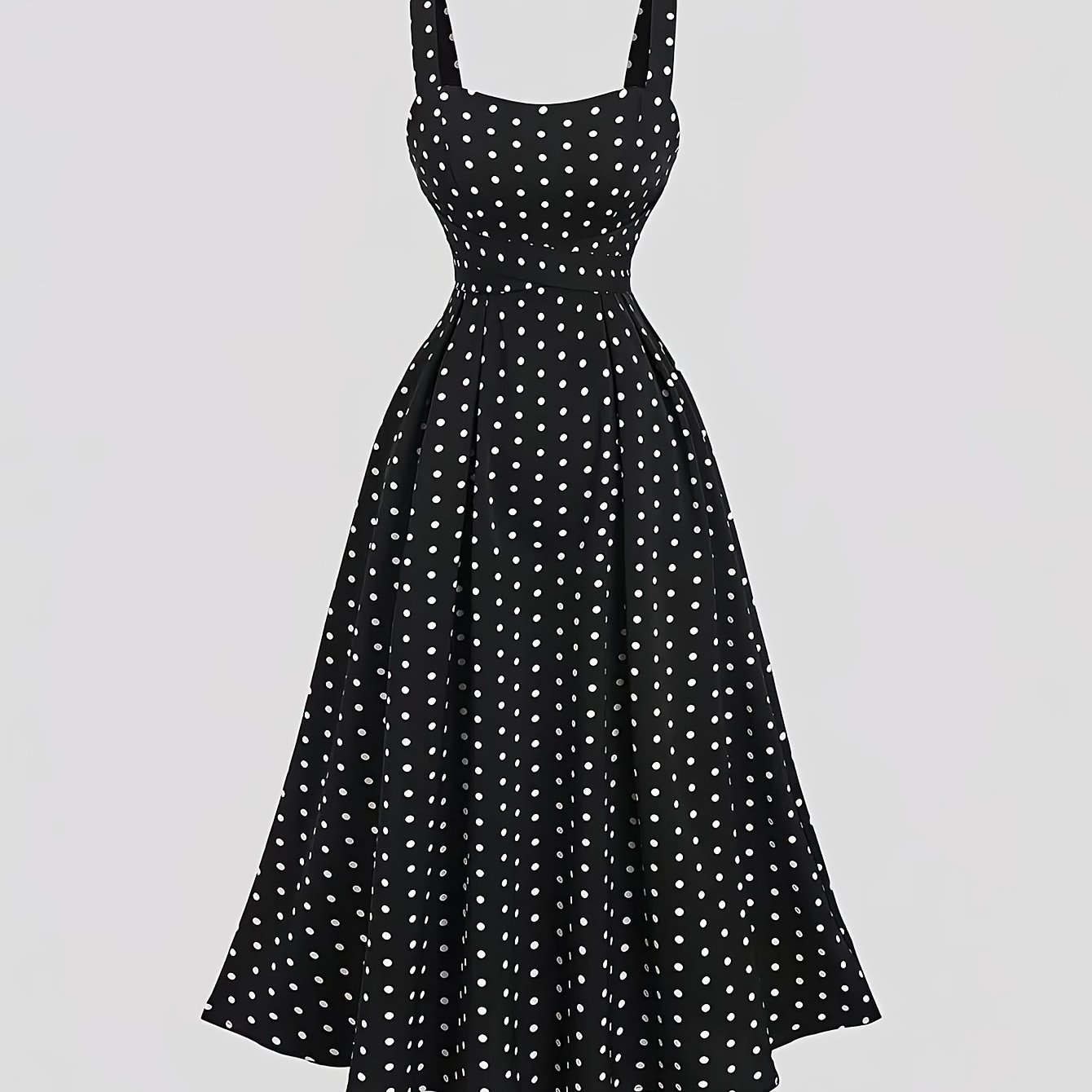 TEMU Retro Style Polka Dot Cami Dress, Waist-cinching Flared Midi Dress