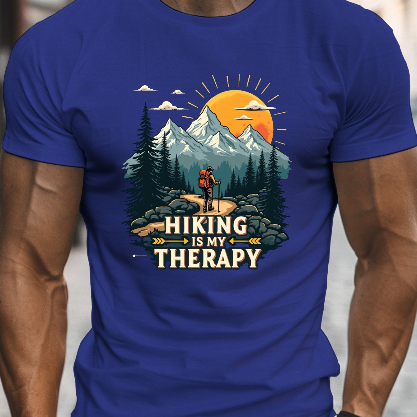 TEMU Hiking Is Print, Men's Round Crew Neck Short Sleeve Tee, Casual T-shirtcasual Comfy Lightweight Top For Summer
