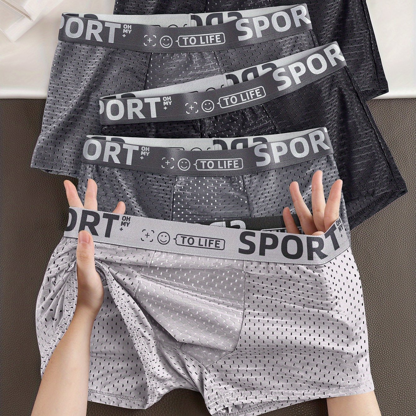 5pcs Men's Underwear Random Color Fiber Fabric Flat Short Shorts - Mesh Breathable Fresh Loose Plus Size Sports Briefs, -friendly Healthy Care Panties