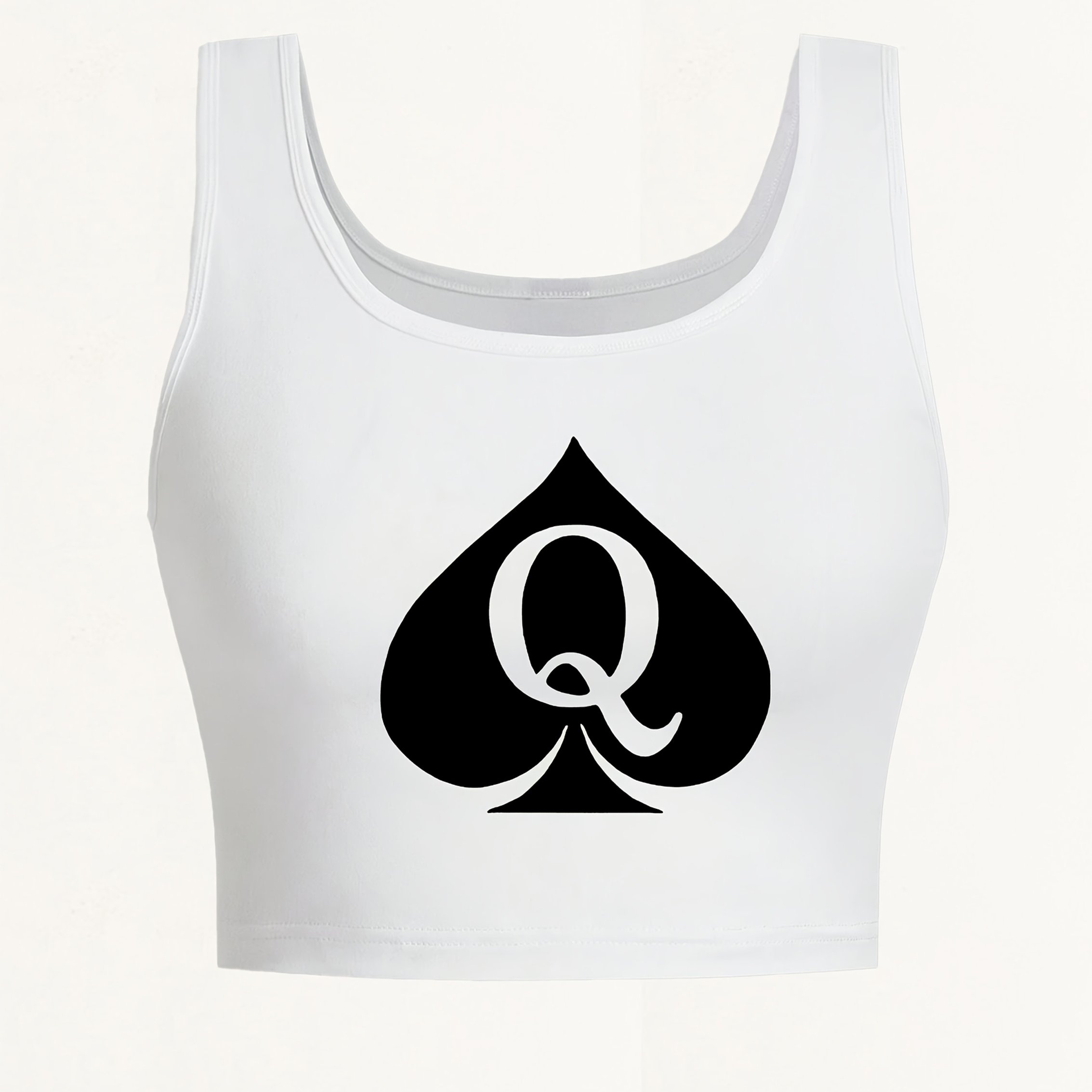 TEMU Women's Sexy Deep Scoop Neck Seamless Sleeveless Cropped Tank Top - Q Of Spades Geometric Print, Breathable Yoga & Casual Wear, Machine Washable