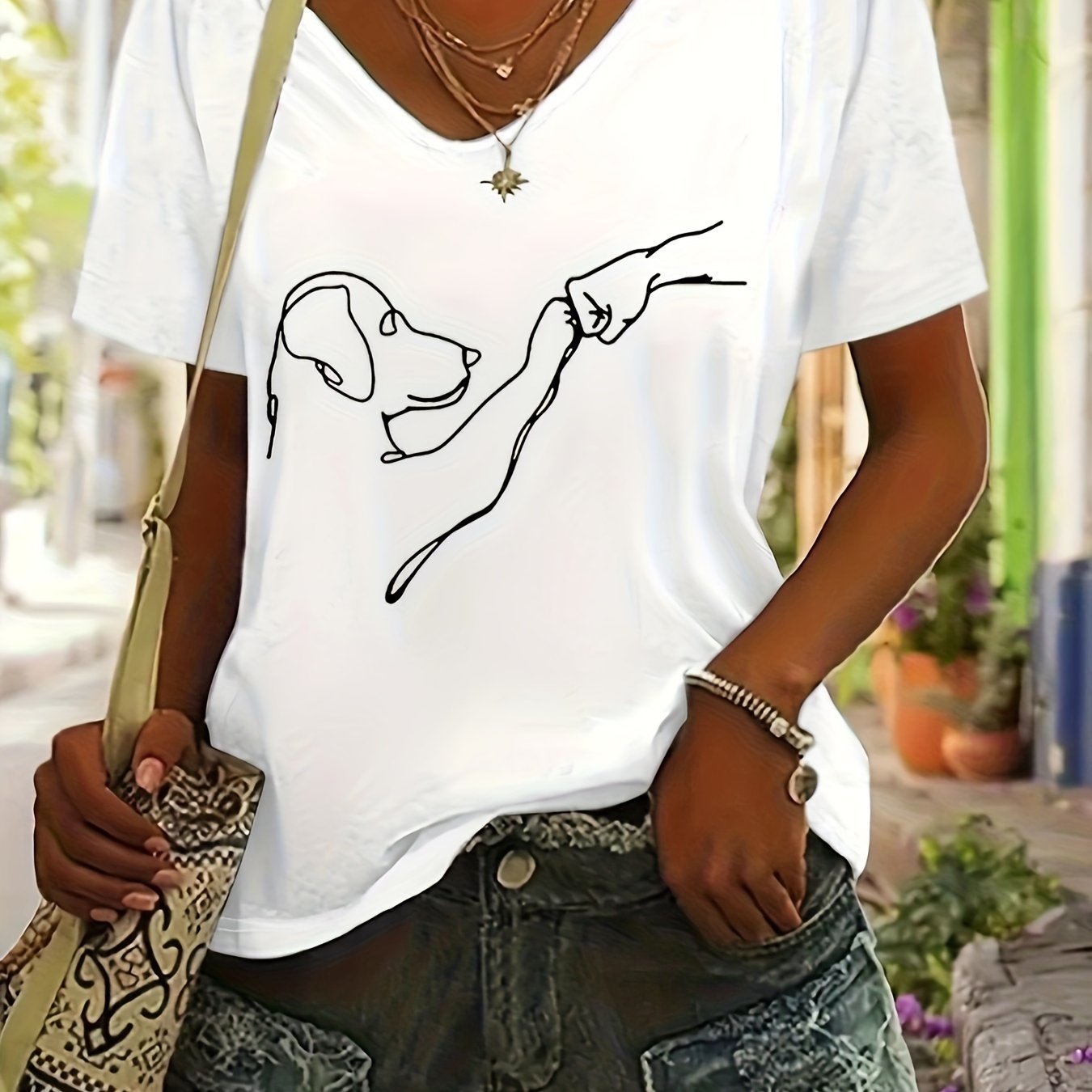 Ladies' Summer T-shirt With Dog And Person