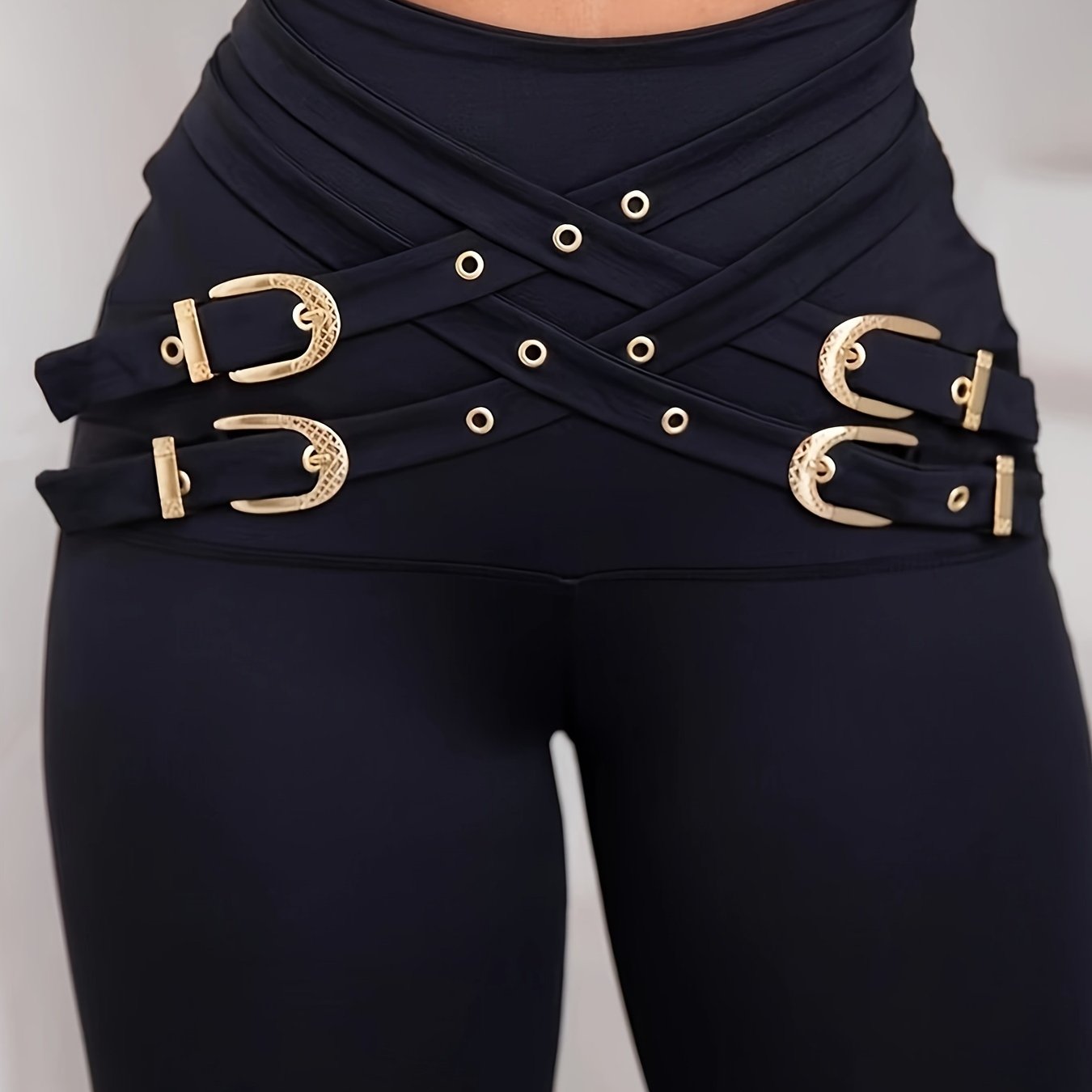 Cross Decor High Waist Skinny Pants