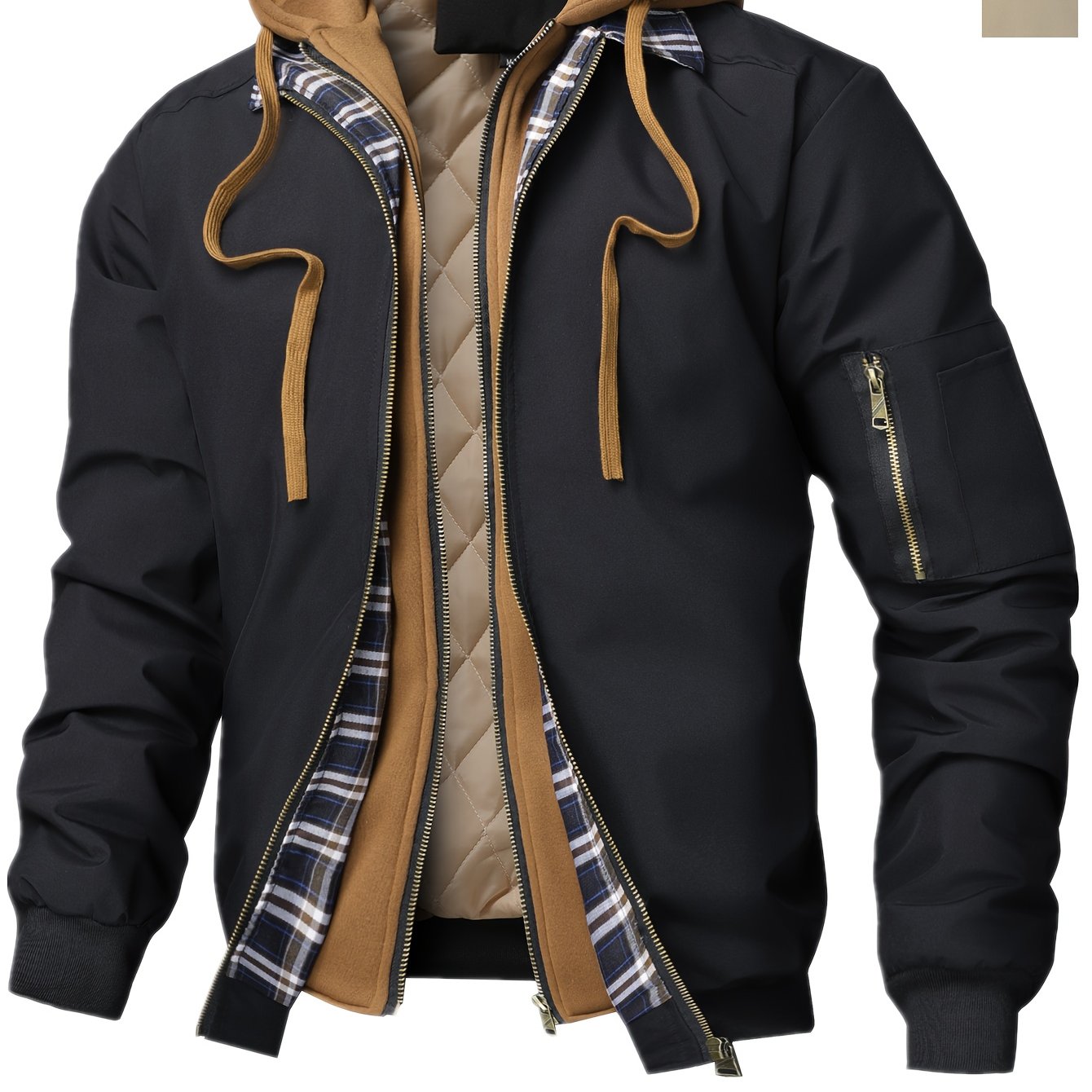 Men's Thick Large Size Solid Color Hooded Jacket Casual Jacket For Spring, Autumn, And Winter