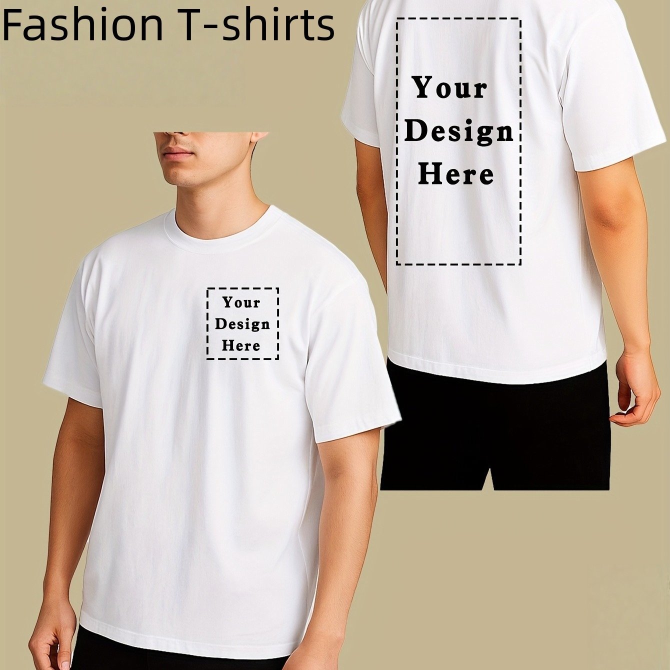 TEMU Men' Diy Custom T-shirt, Personalized Photo Text Logo Print Summer Short Sleeve Diy, Soft And Comfortable, Casual Leisure Outing, Holiday, Gift,