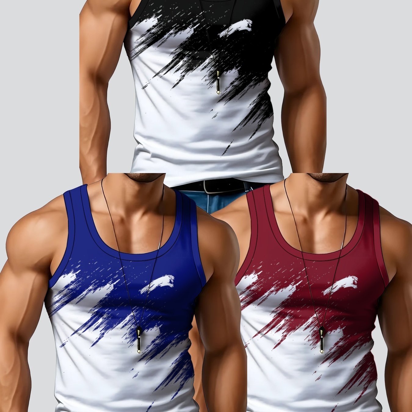 TEMU Men's Casual Vest 3pcs Set, Regular Fit Fashionable Summer Comfortable Top