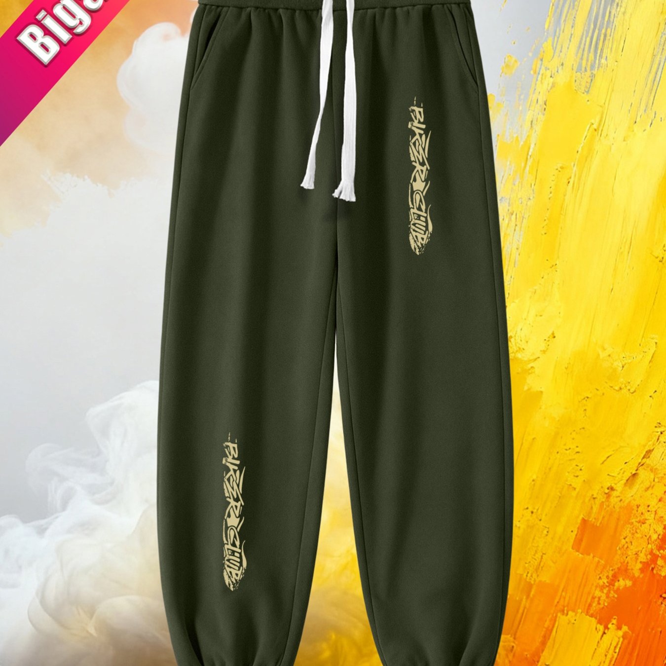 TEMU 2026 Summer New Plus Size Men' Long Pants Loose Straight Wide Size Trendy Versatile Casual Trousers Print Pattern Big And Tall Brand Logo Casual