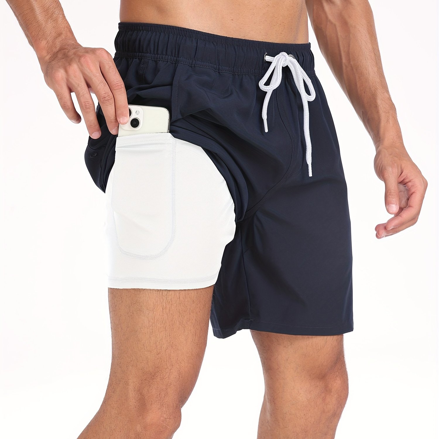 mens two   board shorts with pockets athletic quick dry slightly stretch drawstring workout shorts with assorted colors  