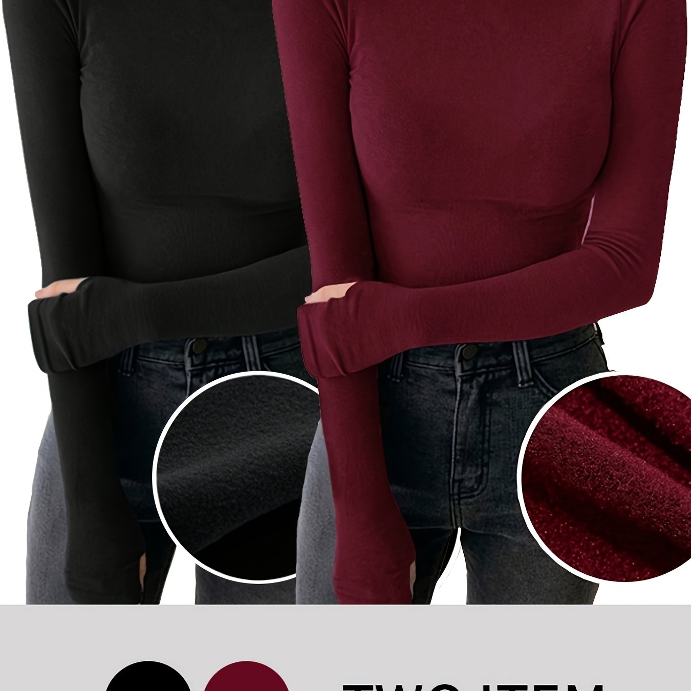 2pcs Women's High Neck Fitted -lined Warm Long Sleeve Underwear, Women's Clothing