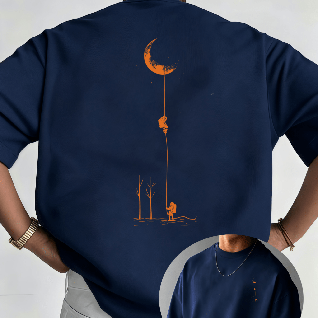 TEMU Night Sky Men's T-shirt - Unique Orange-brown Gradient Design With Abstract Moon And Shapes, A Minimalist Fashion Casual Tee Perfect For Daily