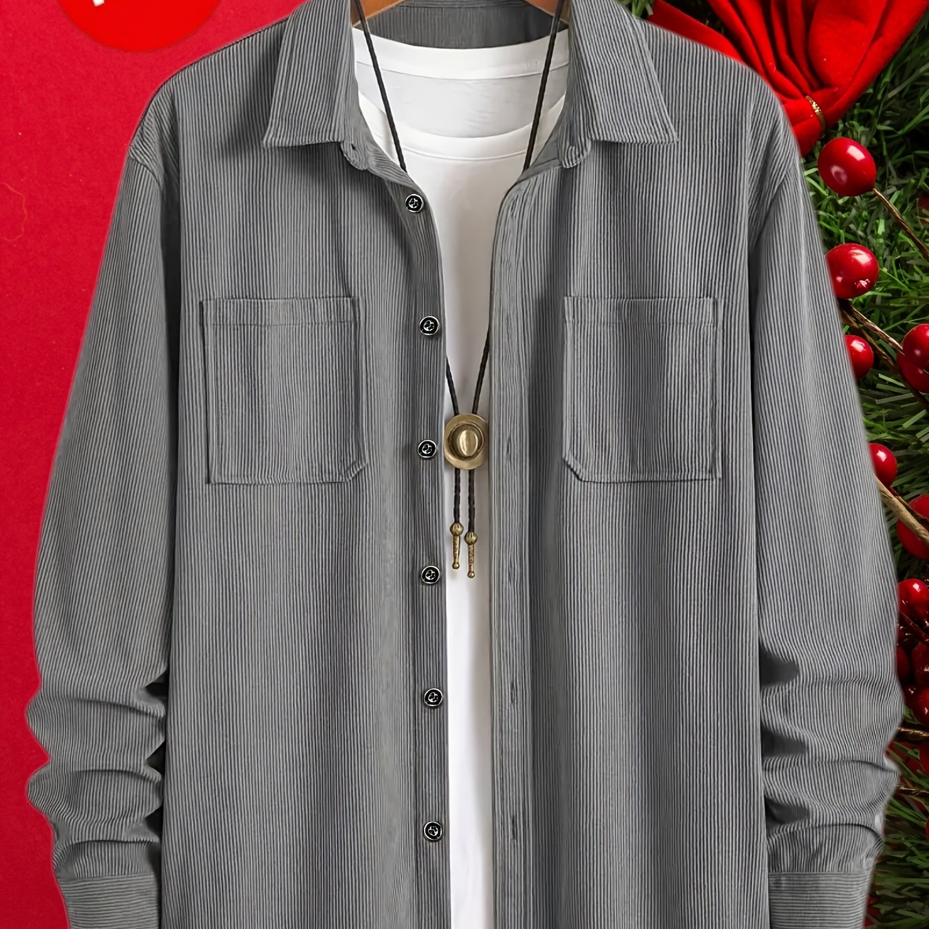 TEMU Men's Corduroy Shirt Jacket Lapel Collar Button-front Lapel Suitable For Casual Daily Wear, Solid Color Corduroy Blazer, Machine Washable Fall