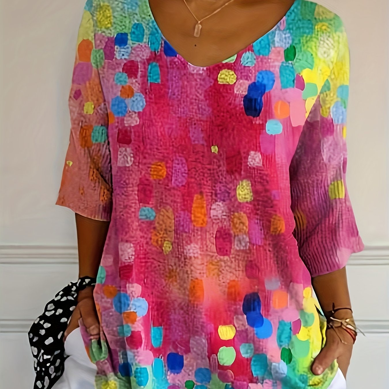 E-shop Plus Size - Plus Size - Plus Size Damen V-Ausschnitt Mode Locker Elegantes Kurzarm T-Shirt
