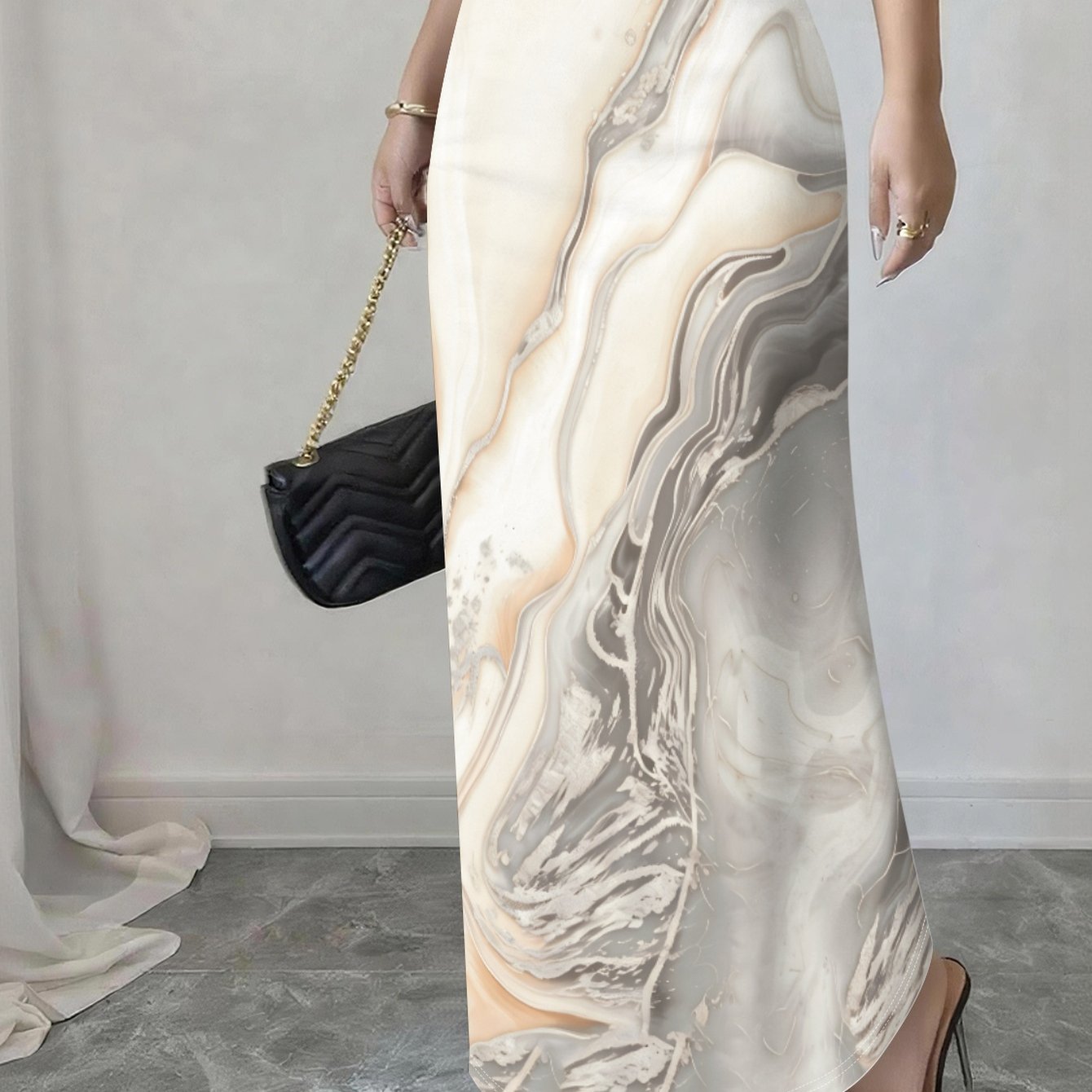 TEMU Printed Design â Not Textured Ink Wash Marble Pattern Fashionable And Simple Printed Skirt, /summer Women's Versatile Casual Fashion Item-794