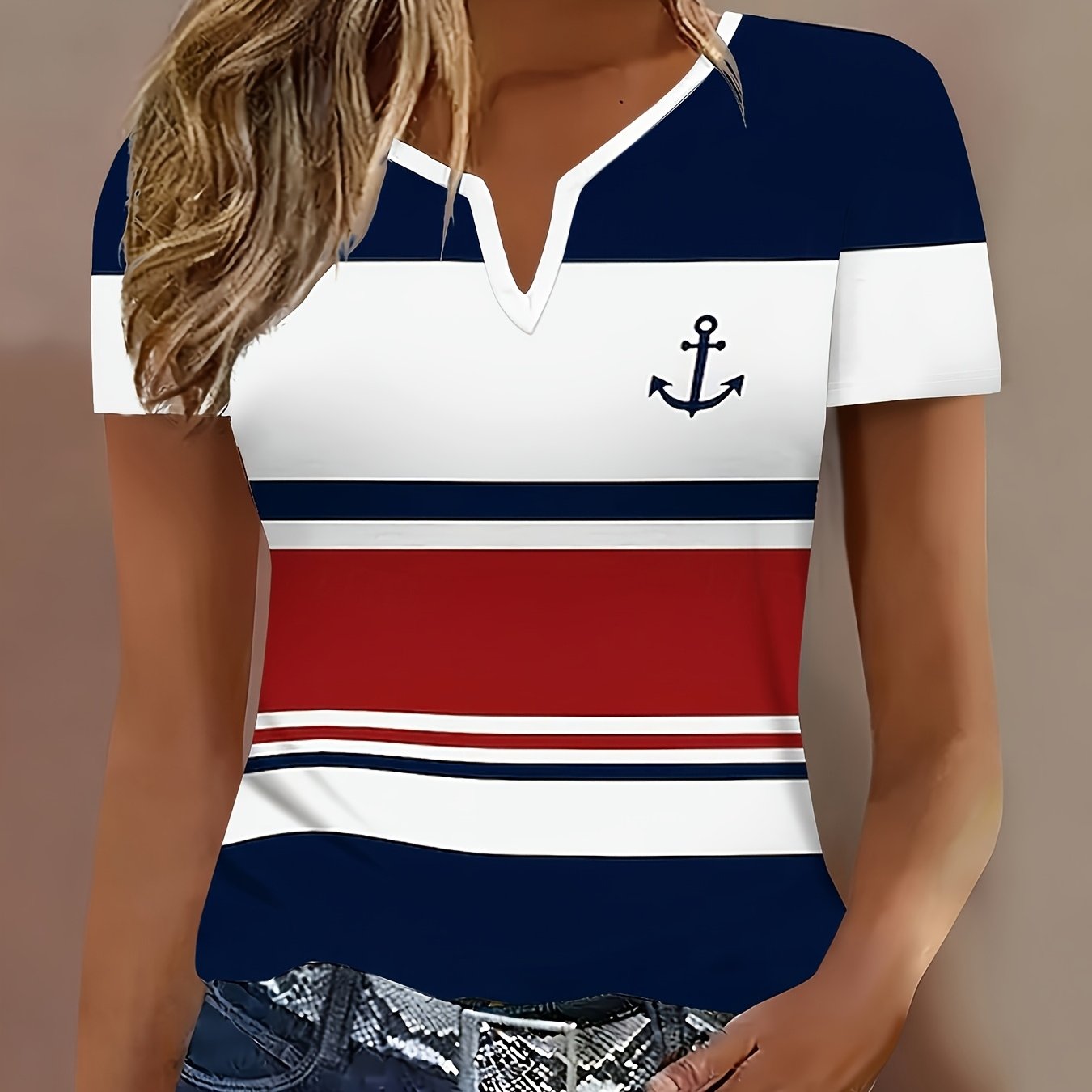 E-shop Größen Code Damenmode Damen V-Ausschnitt Kurzarm T-Shirt